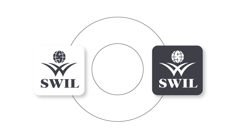 Swil logo in grayscale.