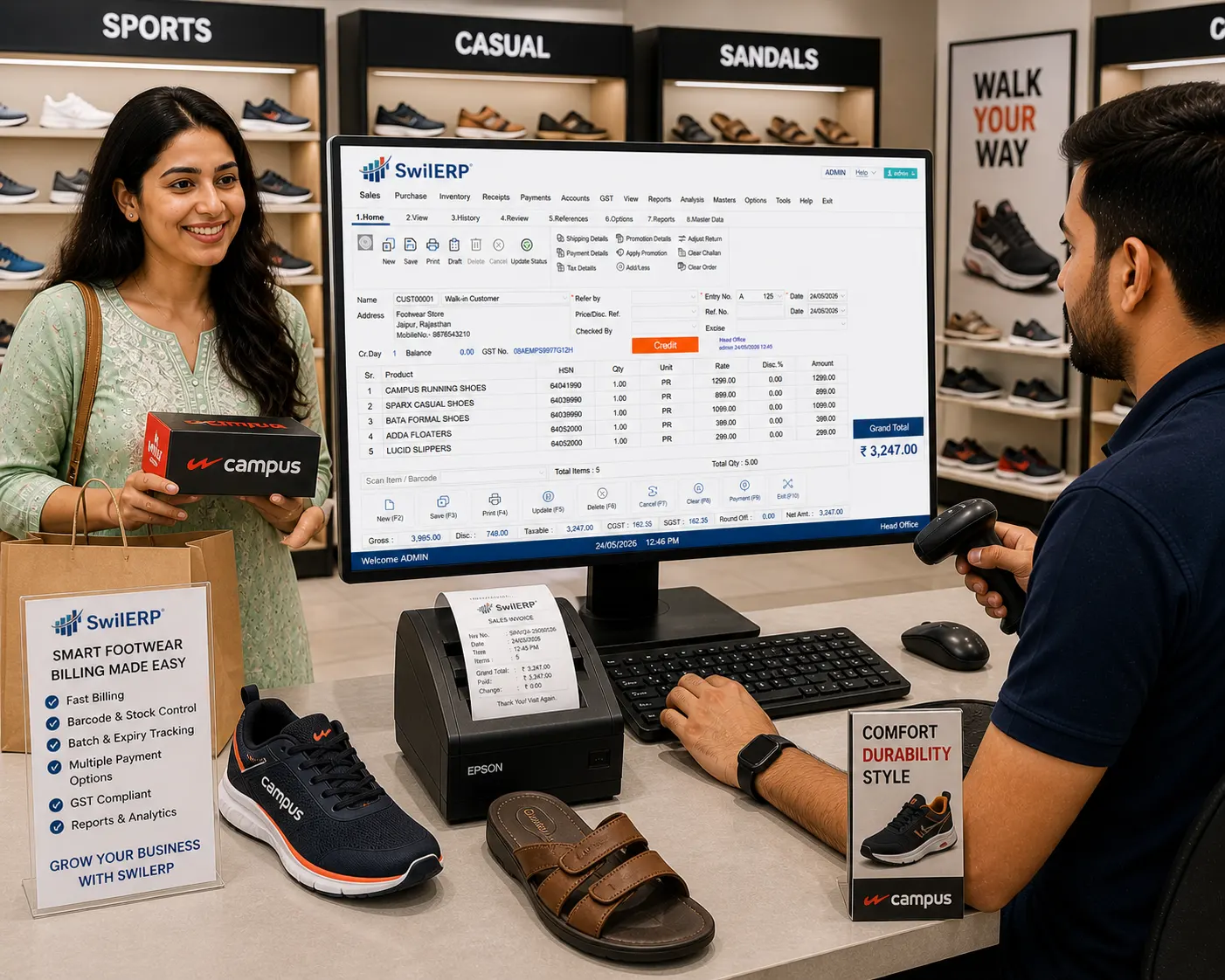 Footwear Shop Software — SwilERP retail software. Segment preview image for this store type.