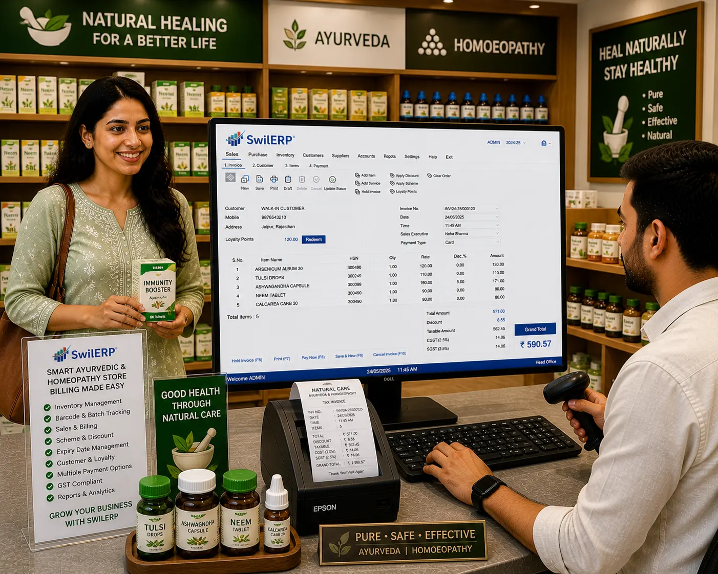 Ayurvedic & Homeopathic Store Software — SwilERP retail software. Segment preview image for this store type.