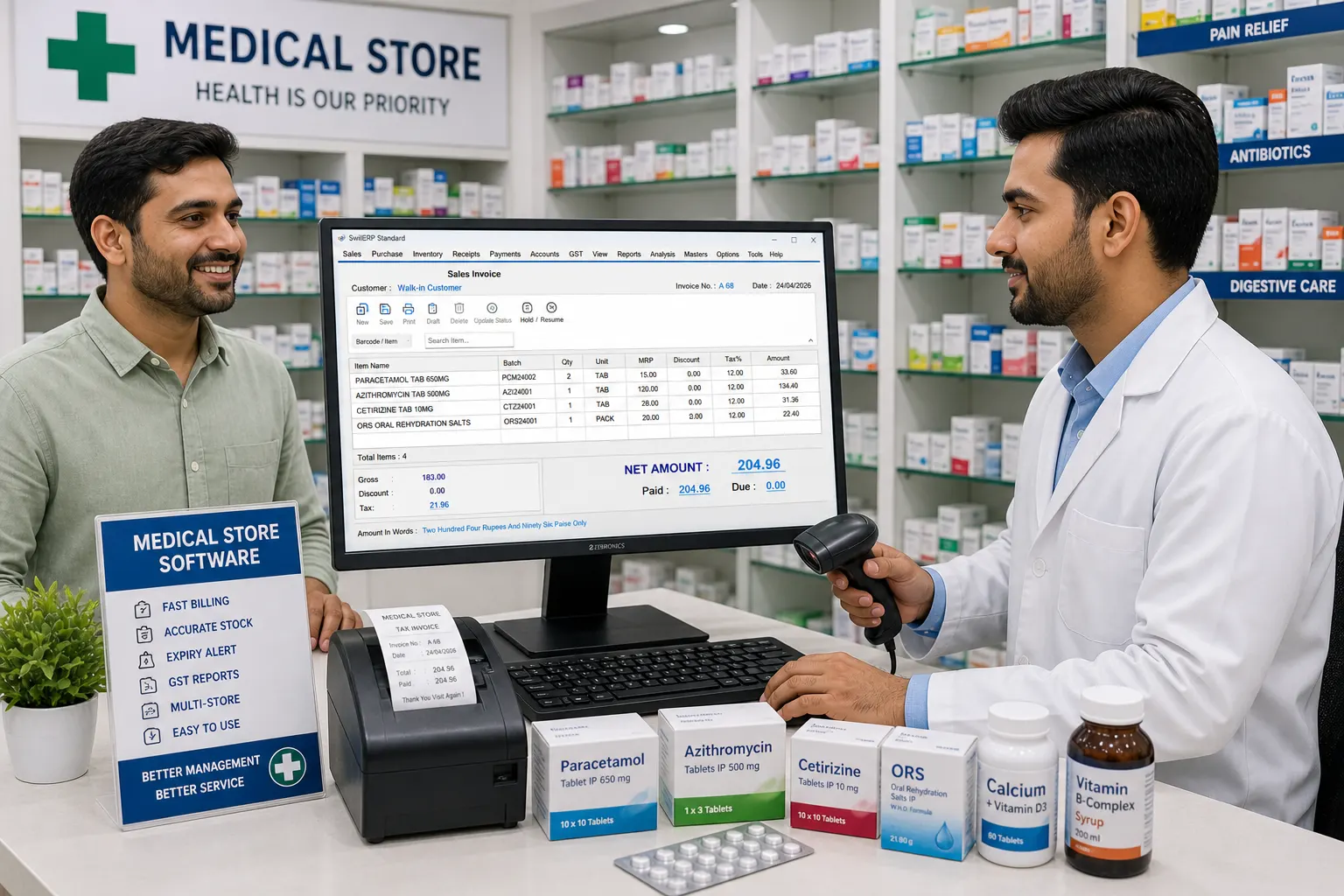 Medical Store Billing Software — SwilERP retail software. Segment preview image for this store type.