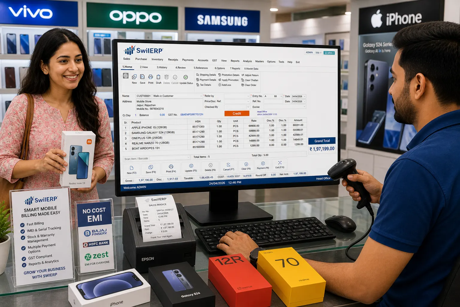 Mobile Shop POS Software — SwilERP retail software. Segment preview image for this store type.