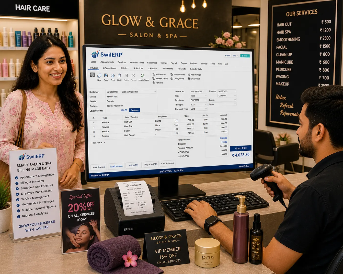 Salon & Spa POS Software — SwilERP retail software. Segment preview image for this store type.