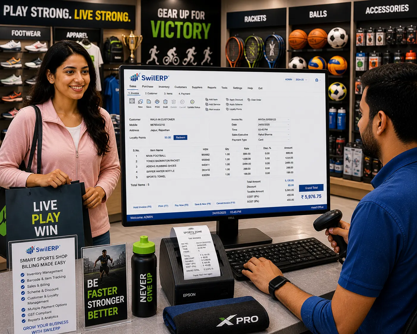 Sports Shop POS Software — SwilERP retail software. Segment preview image for this store type.